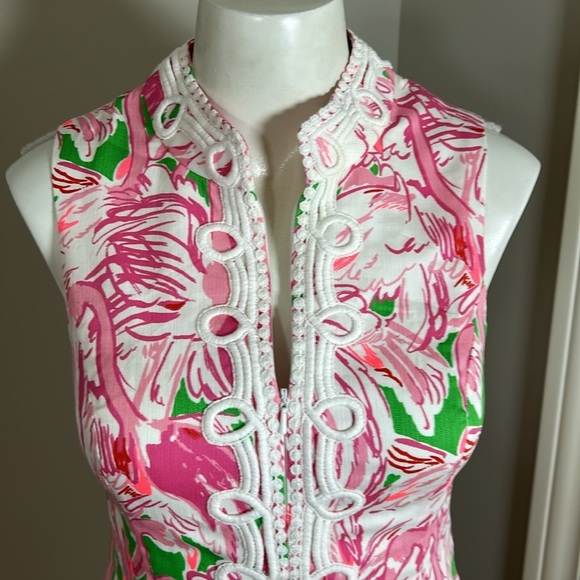 Lilly Pulitzer Alexa Shift Dress Flamingo Pink Green White Lace Cruise Sz 2 - Picture 2 of 13